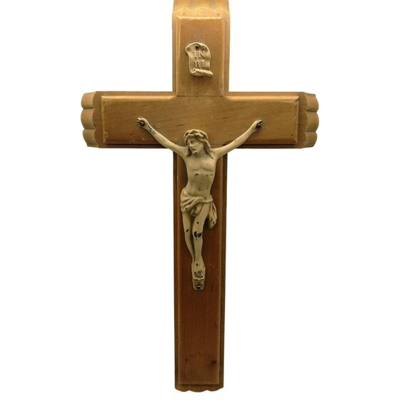 Antique Wooden Wall Crucifix With Hidden Compartment Candles Holy Water Bottle - Picture 2 of 16